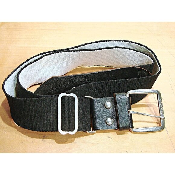 Bucks Belt Unisex Adults Black Leather Metal Buckle Adjustable Stretch Sz XS-XL - Picture 1 of 9
